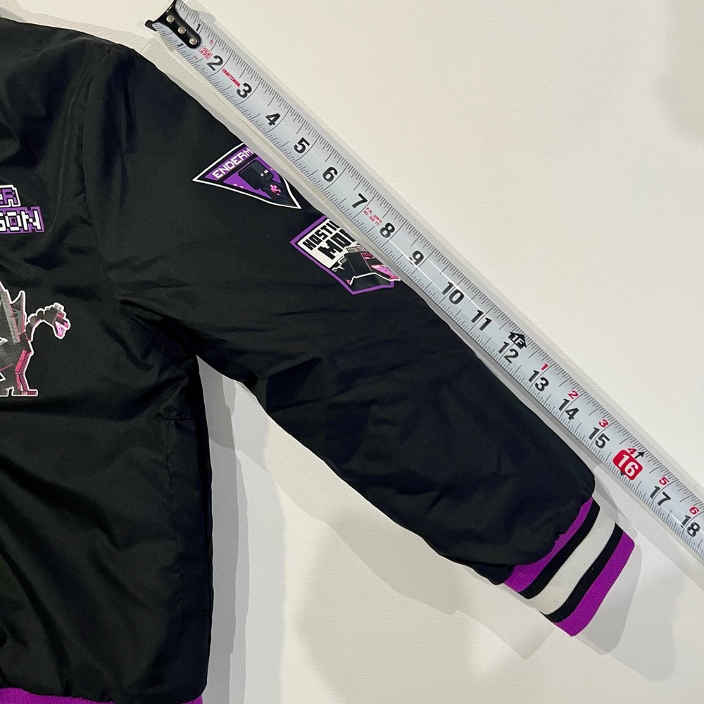 Minecraft Ender Dragon Bomber Jacket Kids Black and Purple Puffer Size 7 Unique - Picture 5 of 12